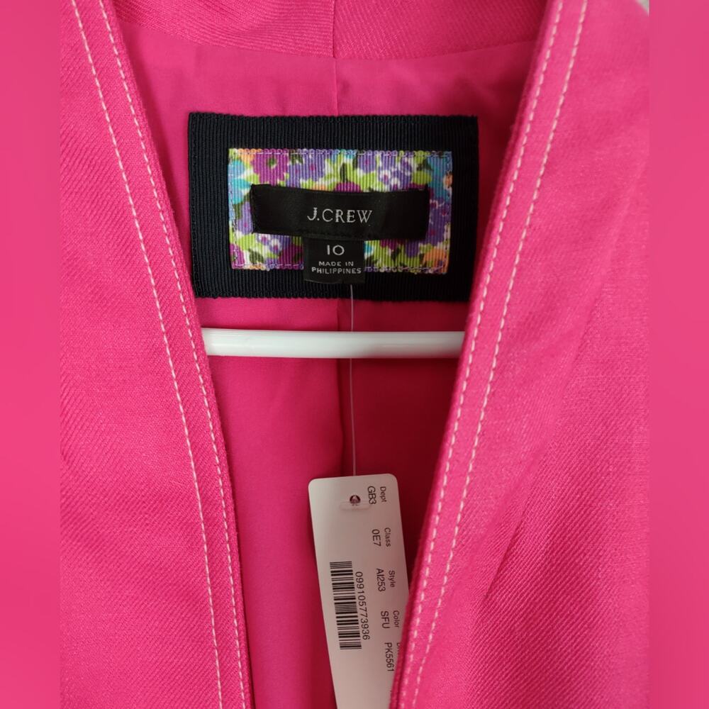 J. CREW Going Out Blazer Stretch Linen Blend Jacket Pink Open Front Sz 10 A1253 - Picture 5 of 14